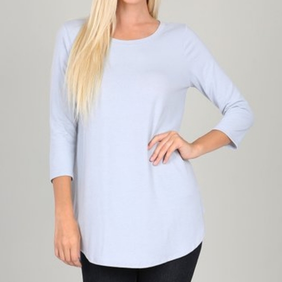 ZENANA 3/4 Sleeve Curved Hem Tee Top Blue Size Small NWT - Picture 1 of 2